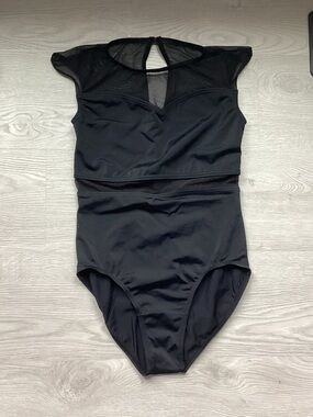 balera Black Mesh-Panel Girls' One-Piece Bodysuit